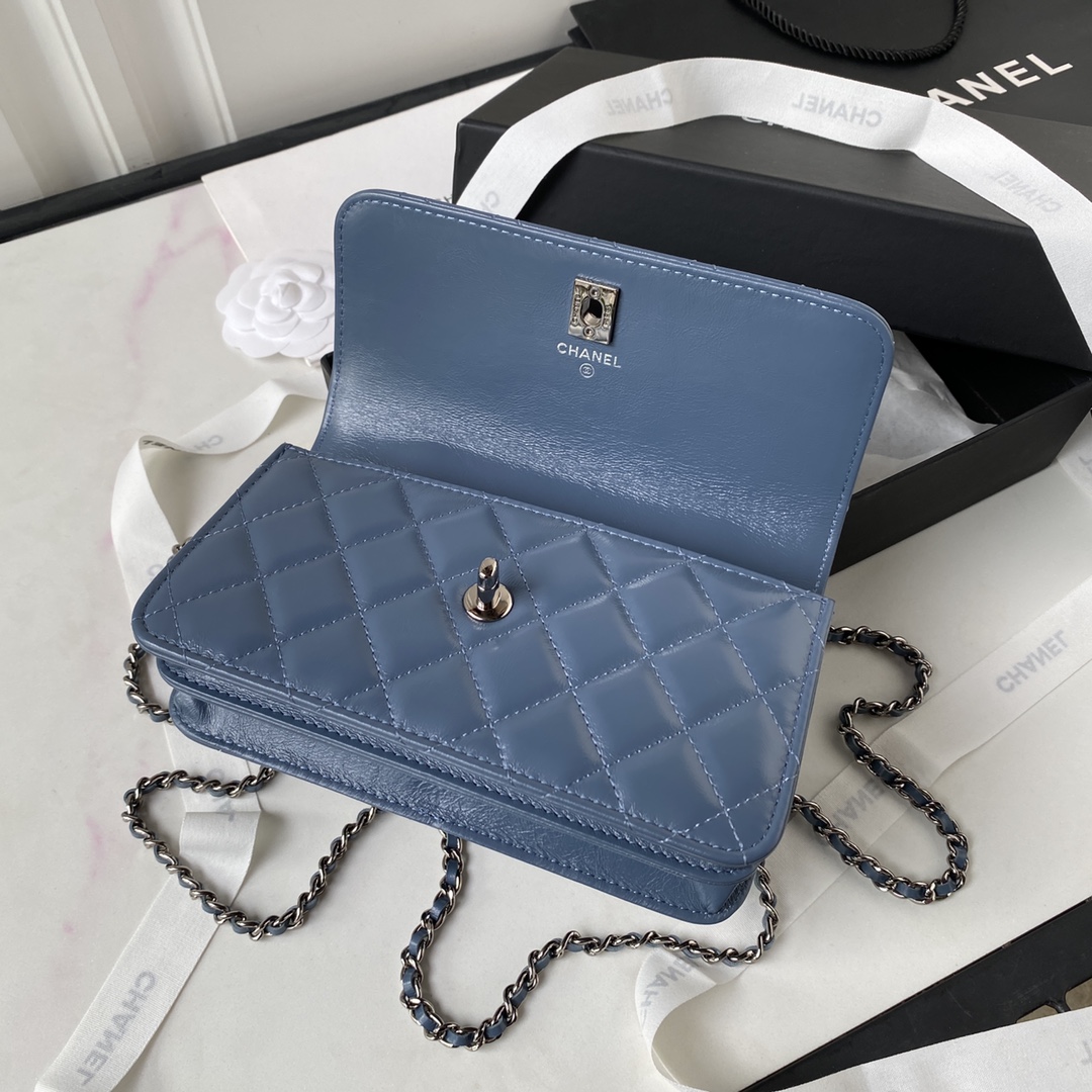 Lambskin Wallet On Chain Shoulder Bag AP3566 Blue